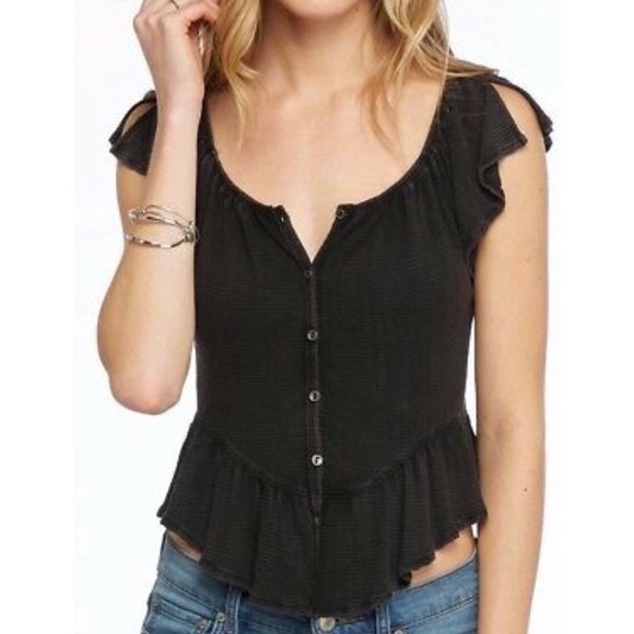 Free People Tops - Free People Mint Julep Button Front Ruffle Top